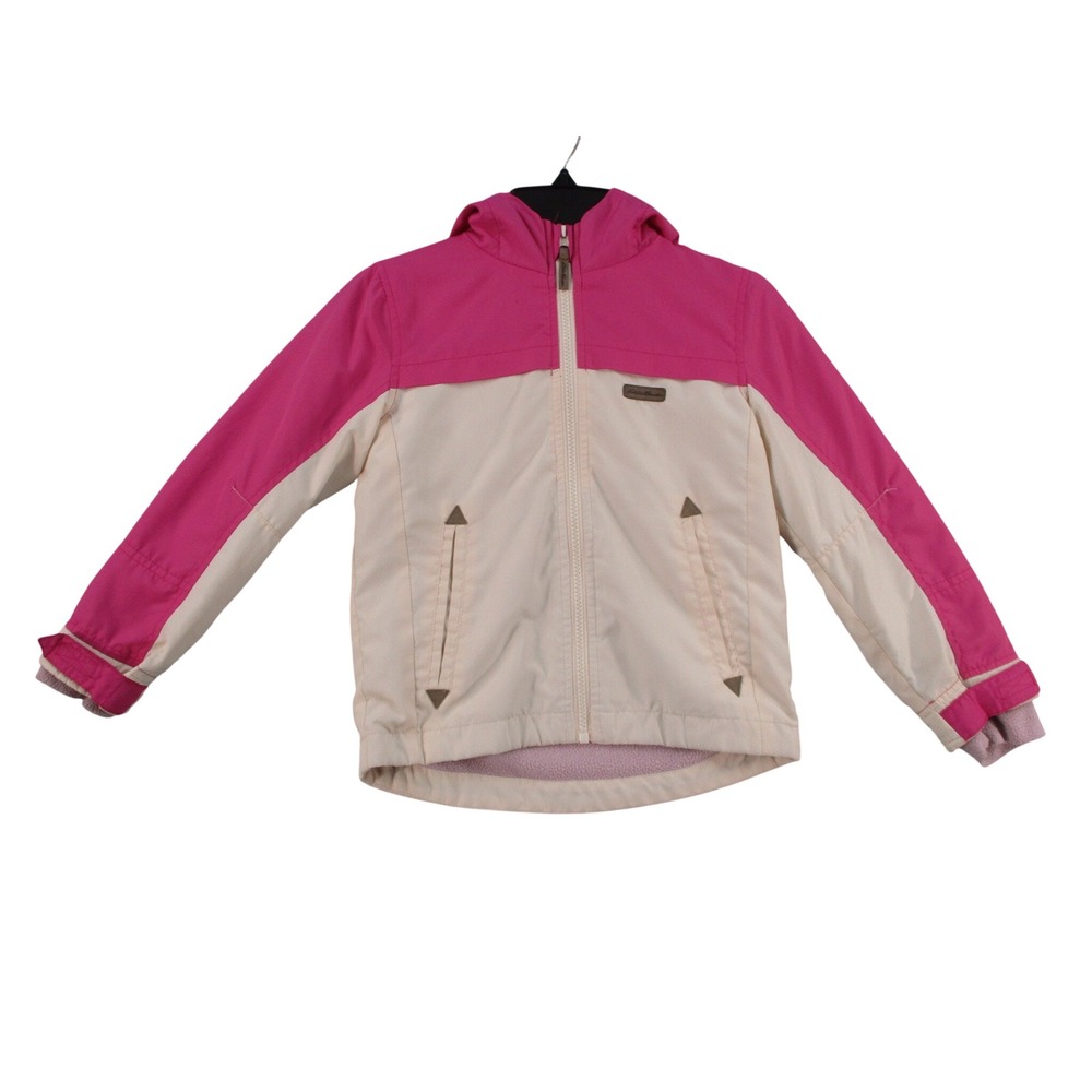 Eddie Bauer Kids Pink Cream Colorblock Hooded Fleece Lined Jacket Size 5